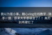我以为是小事，糖心vlog在线教学 - 随手一搜，原来大家都误会了？！真的别再硬扛了